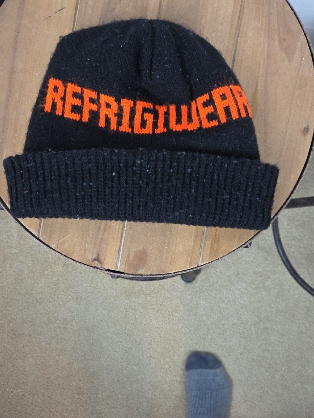 Refrigiwear Men's Black Knit Beanie with Orange Logo Band